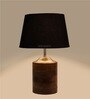Blaise Black Fabric Shade Night Lamp With Wood Base