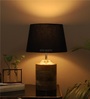 Blaise Black Fabric Shade Night Lamp With Wood Base
