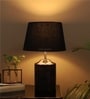 Sanna Black Fabric Shade Night Lamp With Wood Base