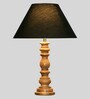 Mace Black Cottan Fabric Shade Night Lamp With Wood Base