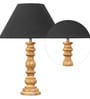 Mace Black Cottan Fabric Shade Night Lamp With Wood Base