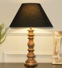 Mace Black Cottan Fabric Shade Night Lamp With Wood Base
