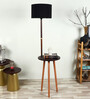 Black Silk Lenin Shade Shelf Floor Lamp with Walnut Base