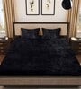 Black Solid 300 TC Yarn Double King Sized Fitted Bedsheet with 2 Pillow Covers