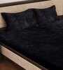 Black Solid 300 TC Yarn Double King Sized Fitted Bedsheet with 2 Pillow Covers