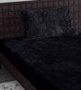 Black Solid 300 TC Yarn Single Fitted Bedsheet With 1 Pillow Cover