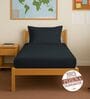 Black Solid 400 TC Cotton Single Sized Fitted sheet with 1 Pillow Cover