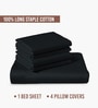 Black Solid 400 TC Cotton Super King Sized Bedsheet with 4 Pillow Covers