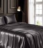 Black Solid 400 TC Satin Queen Fitted Bedsheet with 2 Satin Pillow covers