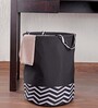 Black Striped Polyester Foldable 45 Litres Laundry Basket