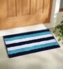 Blue Striped Polyester Blend 21x13 Inches Antiskid Bath Mat (2Pcs)