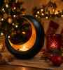 Black Texture Metal Moon Shape Tea light holder for Festive Decor