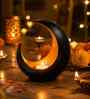 Black Texture Metal Moon Shape Tea light holder for Festive Decor