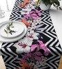 Black Chevron Flowers Velvet Geometric 72x13 Inches Table Runner