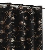 Black Velvet Leaf Print 5Ft Ring Top Window Curtains Pack of  2