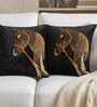 Black Velvet 16 x 16 Inches Horse Print Swarovski Cushion Covers (2 Pieces)