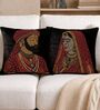 Black Velvet 16 x 16 Inches King & Queen Print Swarovski Cushion Covers (2 Pieces)