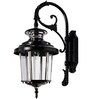 Black Victorian Outdoor Wall Sconce with Scrolling Arm and Beveled Glass