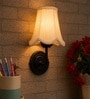 Black Wall Light with Off-White Cotton Shade & Hotel Room