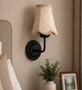 Black Wall Mounted Light with Beige Jute Shade & Hallway