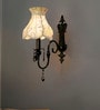 Black Wall Sconce with Green Embroidered Scalloped Shade and Crystals