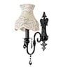 Black Wall Sconce with Green Embroidered Scalloped Shade and Crystals