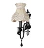Black Wall Sconce with Green Embroidered Scalloped Shade and Crystals