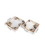 Black White & Gold MDF Wood Border Flower (Set of 2) Serving Tray