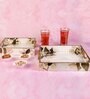 Black White & Gold MDF Wood Border Flower (Set of 2) Serving Tray