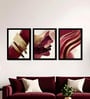 Gold & Burgundy Abstract Wall Art Framed Set of 3