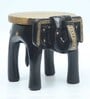 Black Wooden Brass Metal Polish Elephant Stool