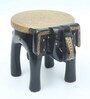 Black Wooden Brass Metal Polish Elephant Stool