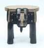 Black Wooden Brass Metal Polish Elephant Stool