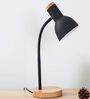 Black Wooden Flexible Spring Gooseneck Table Lamp for Study/Reading