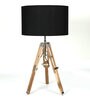 Black Shade Tripod Table Lamp with Wood Base