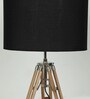 Black Shade Tripod Table Lamp with Wood Base