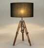Black Shade Tripod Table Lamp with Wood Base