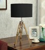 Black Shade Tripod Table Lamp with Wood Base