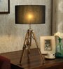 Black Shade Tripod Table Lamp with Wood Base