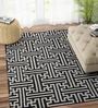 Black Wool 5 ft X 8 ft Hand Woven Dhurrie