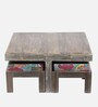 Blane 4 Seater Coffee Table Set With Floral Print Green Kantha Cushion