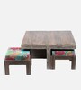 Blane 4 Seater Coffee Table Set With Floral Print Green Kantha Cushion