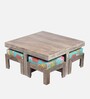 Blane 4 Seater Coffee Table Set With Floral Print Green Kantha Cushion