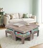 Blane 4 Seater Coffee Table Set With Floral Print Green Kantha Cushion