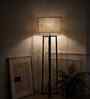 Blender Wooden Floor Lamp with Jute Shade & Brown Base