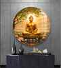 Blissful Buddha With Lotus Petal Acrylic Round Wall Art