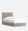 Block Design Boucle Kids Toddler Bed With Hydraulic Storage In Light Brown Colour