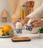 Set of 2 Bloom & Bark Salt & Pepper Set Ceramic Shakers with Acacia Wood Stand