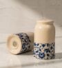 Set of 2 Bloom & Bark Salt & Pepper Set Ceramic Shakers with Acacia Wood Stand