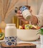 Set of 2 Bloom & Bark Salt & Pepper Set Ceramic Shakers with Acacia Wood Stand